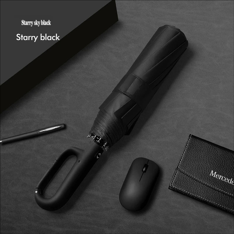 Automatic Folding Umbrella with Ring Buckle, Extra Large, Windproof, Reinforced & Thickened, Sun & Rain Dual-Use, Portable Sun U