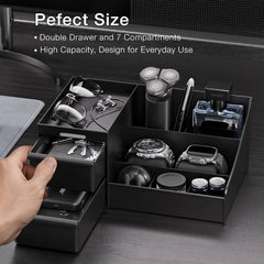 Men Bedroom Table Cosmetic Skin Care Storage Rack Cosmetic Storage Box Organizer Black Makeup Storage Box with Drawer Divided