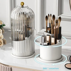 360 Rotating Make up Brush Holder Organizer with Lid, Clear Dustproof Cosmetics Make up Organizer for Vanity Bathroom Countertop