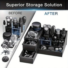 Men Bedroom Table Cosmetic Skin Care Storage Rack Cosmetic Storage Box Organizer Black Makeup Storage Box with Drawer Divided