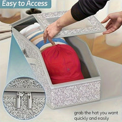 1Pc Dust-Proof Baseball Cap Storage Box Foldable Fabric Closet Organizer with Zipper Stackable Container for Hats Clothes Dolls