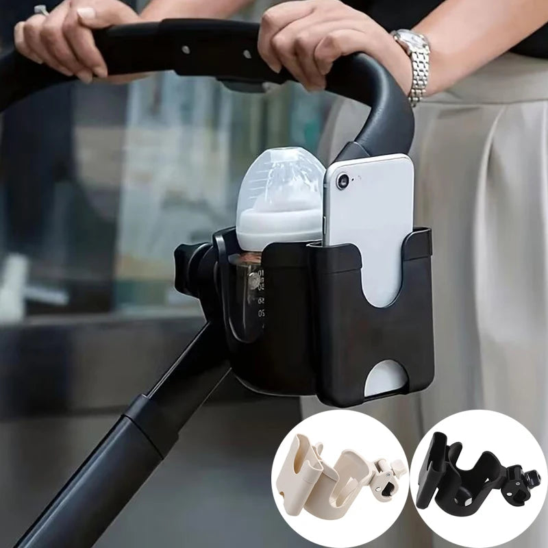 2 in 1 Stroller Cup Holder Phone Slot ABS PP Universal Drink Bottle Holder Stroller Storage Bracket for Baby Travel Daily Use