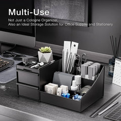 Men Bedroom Table Cosmetic Skin Care Storage Rack Cosmetic Storage Box Organizer Black Makeup Storage Box with Drawer Divided