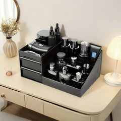 Men Bedroom Table Cosmetic Skin Care Storage Rack Cosmetic Storage Box Organizer Black Makeup Storage Box with Drawer Divided
