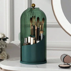360 Rotating Make up Brush Holder Organizer with Lid, Clear Dustproof Cosmetics Make up Organizer for Vanity Bathroom Countertop