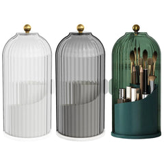 360 Rotating Make up Brush Holder Organizer with Lid, Clear Dustproof Cosmetics Make up Organizer for Vanity Bathroom Countertop